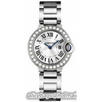 Cartier Ballon Bleu Small Series Great 18k White Gold Set With Diamonds Ladies Swiss Quartz Wristwatch-WE9003Z3