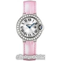 Cartier Ballon Bleu Small Series Great 18k White Gold Set With Diamonds Ladies Swiss Quartz Wristwatch-WE900351