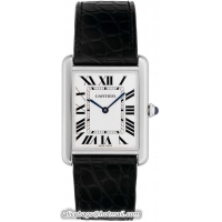 Cartier Tank Solo Fashionable 18k White Gold Mens Swiss Quartz Wristwatch-W1018355