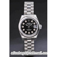 Rolex Datejust Silver Cutwork Black Surface Women Watch-RD3777