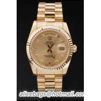 Rolex Day-Date Golden Surface Round Cutwork Watch-RD2442