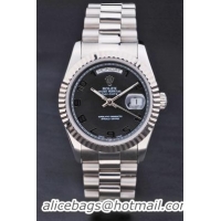 Rolex Day-Date Silver Cutwork Black Surface Watch-RD3818