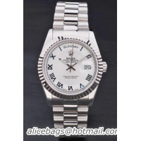 Rolex Day-Date Silver Cutwork White Surface Watch-RD3820