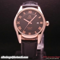 OMEGA DE VILLE Co-AXIAL CHRONOMETER Red Gold on Black Leather Strap OM77024