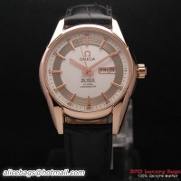 OMEGA DE VILLE HOUR VISION ANNUAL CALENDAR Red Gold on Black Leather Strap OM77120