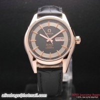 OMEGA DE VILLE HOUR VISION ANNUAL CALENDAR Red Gold on Black Leather Strap OM77124