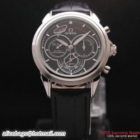 OMEGA DE VILLE CO-AXIAL CHRONOSCOPE Steel on Black Leather Strap OM77411