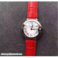 Buy Luxury Cartier Ballon Bleu De Watch With Crocodile Pattern Belt Red