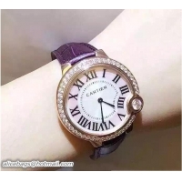 Luxury Cartier Diamonds Ballon Bleu De Watch With Crocodile Pattern Belt Purple