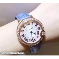 Fashion Cartier Diamonds Ballon Bleu De Watch With Crocodile Pattern Belt Sky Blue