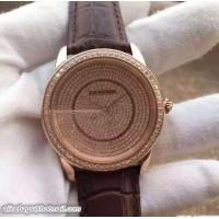 Good Quality Cartier All Over Crystal Watch Gold With Crocodile Pattern Belt