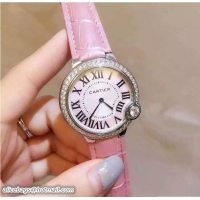 Best Price Cartier Diamonds Ballon Bleu De Watch With Crocodile Pattern Belt Nude Pink