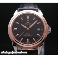 Good Quality OMEGA DE VILLE Chronometer Red Gold on Black Leather Strap OM77316