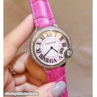 Good Quality Cartier Diamonds Ballon Bleu De Watch With Crocodile Pattern Belt Fushia