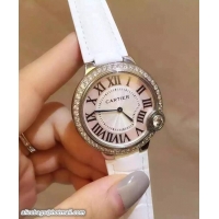 Buy Discount Cartier Diamonds Ballon Bleu De Watch With Crocodile Pattern Belt White