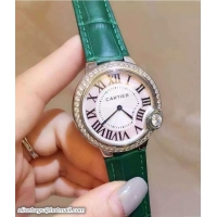 Trendy Design Cartier Diamonds Ballon Bleu De Watch With Crocodile Pattern Belt Green