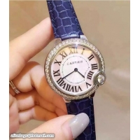 Luxurious Cartier Diamonds Ballon Bleu De Watch With Crocodile Pattern Belt Blue