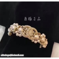 Pretty Style Chanel Glass Pearls A97490 White/Gold Bracelet 2017