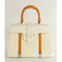 Newest 2014 Goyard Saigon Crocodile Veins Leather Tote Bag 8962 White