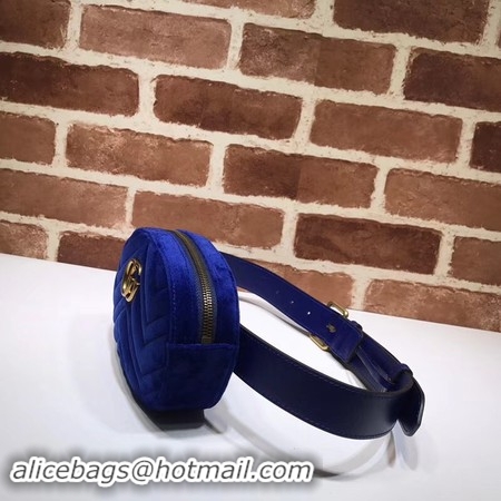 Hot Sell Gucci GG Marmont Velvet Belt Bag 476434 Dark Blue