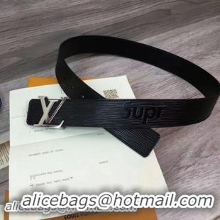 Fashion Louis Vuitton SPREME 40mm Black Epi Leather Belt M5897 Silver