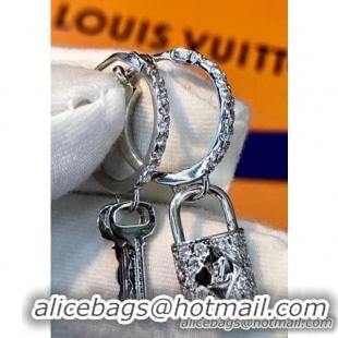 Crafted Louis Vuitton Lockit Hoop Earrings with Padlock and Keys Q96340 Silver 2018