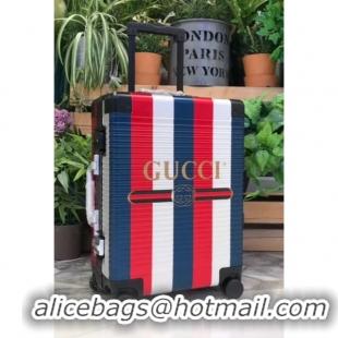 New Style Gucci Sylvie Striped Trim Logo Luggage 122201 Blue 2018