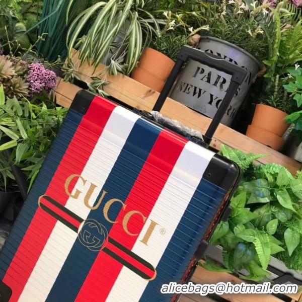 New Style Gucci Sylvie Striped Trim Logo Luggage 122201 Blue 2018