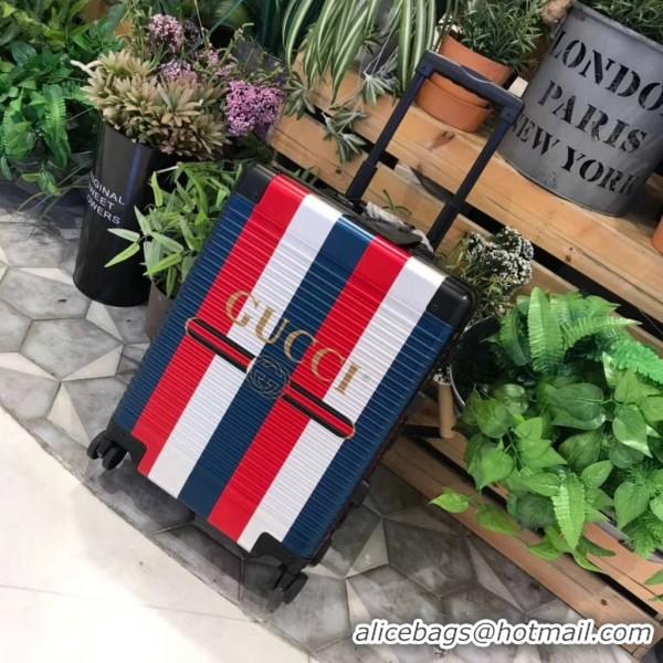 New Style Gucci Sylvie Striped Trim Logo Luggage 122201 Blue 2018