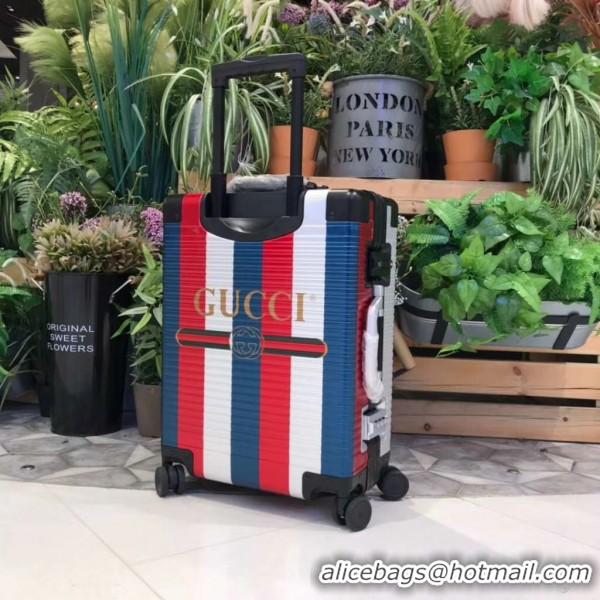 New Style Gucci Sylvie Striped Trim Logo Luggage 122201 Blue 2018