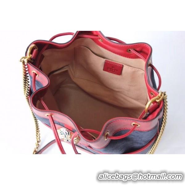 Lower Price Gucci Rajah Medium Bucket Bag 553961 Blue/Red 2018