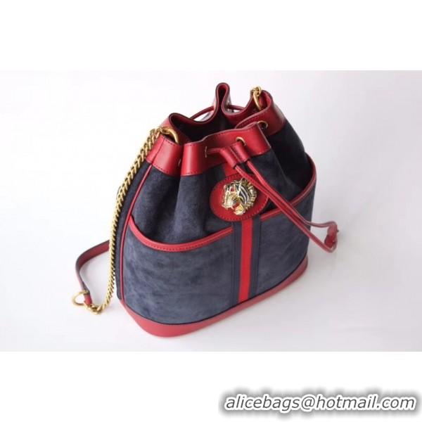 Lower Price Gucci Rajah Medium Bucket Bag 553961 Blue/Red 2018