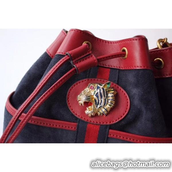 Lower Price Gucci Rajah Medium Bucket Bag 553961 Blue/Red 2018