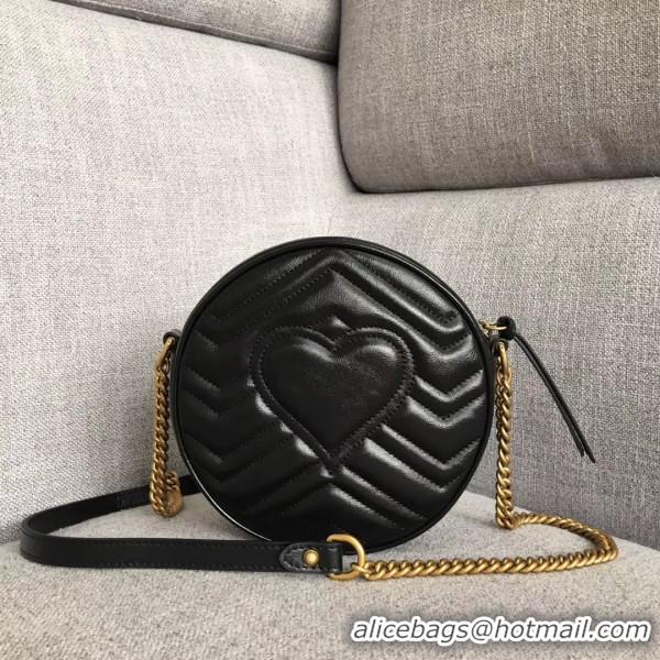 Good Quality Gucci GG Marmont Mini Round Shoulder Bag 550154 Black 2018