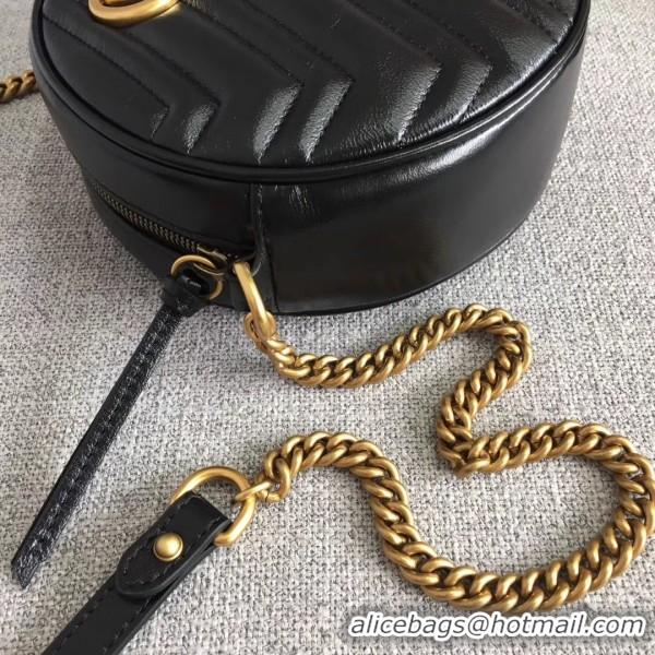 Good Quality Gucci GG Marmont Mini Round Shoulder Bag 550154 Black 2018