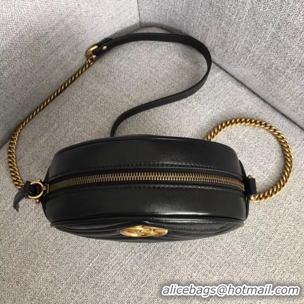 Good Quality Gucci GG Marmont Mini Round Shoulder Bag 550154 Black 2018