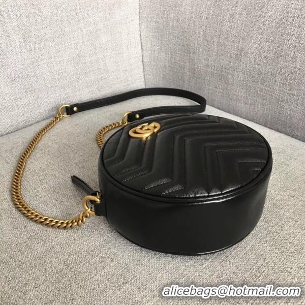 Good Quality Gucci GG Marmont Mini Round Shoulder Bag 550154 Black 2018