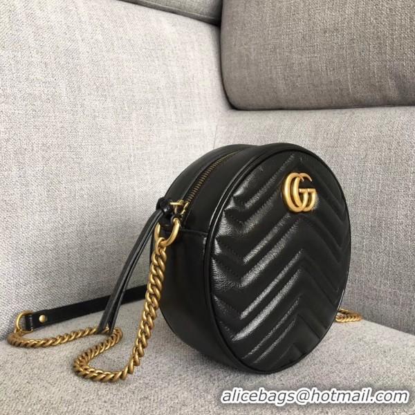 Good Quality Gucci GG Marmont Mini Round Shoulder Bag 550154 Black 2018