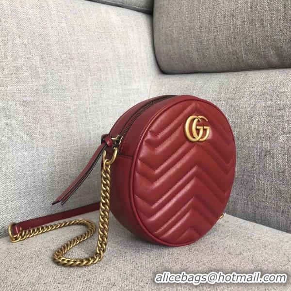 Unique Style Gucci GG Marmont Mini Round Shoulder Bag 550154 Red 2018