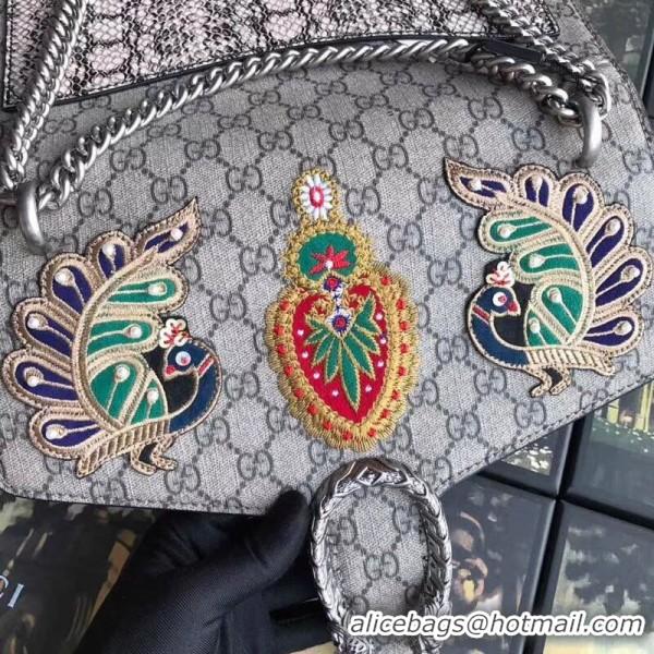 Top Grade Gucci Dionysus GG Snakeskin Medium Shoulder Bag with Phoenix Appliqué 403348 2018