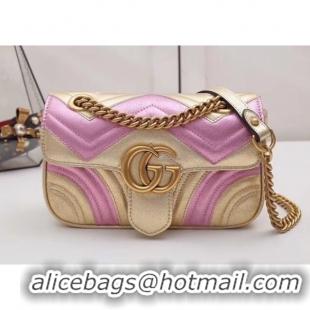 Grade Quality Gucci GG Marmont Mini Matelassé Bag 446744 Pink/Gold 2019