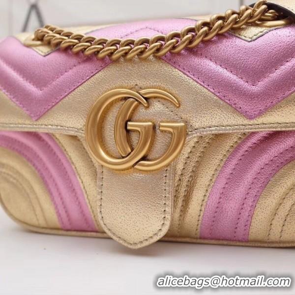 Grade Quality Gucci GG Marmont Mini Matelassé Bag 446744 Pink/Gold 2019