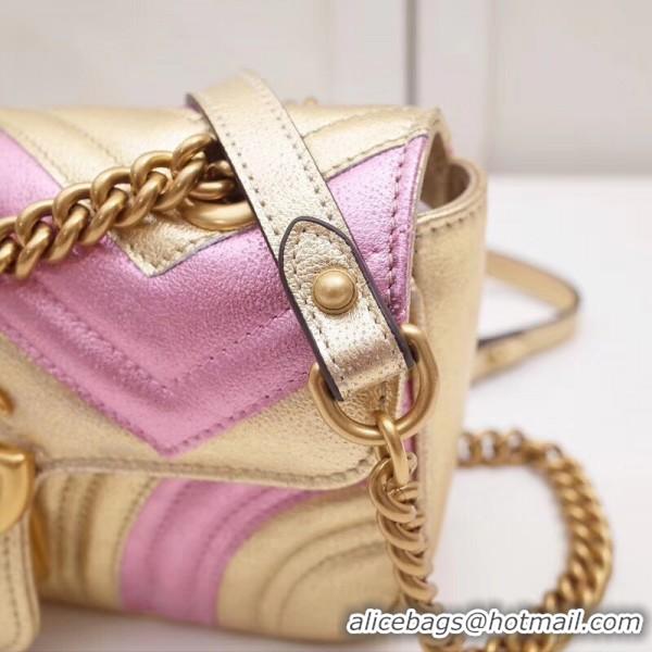 Grade Quality Gucci GG Marmont Mini Matelassé Bag 446744 Pink/Gold 2019