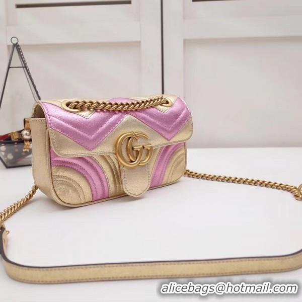 Grade Quality Gucci GG Marmont Mini Matelassé Bag 446744 Pink/Gold 2019