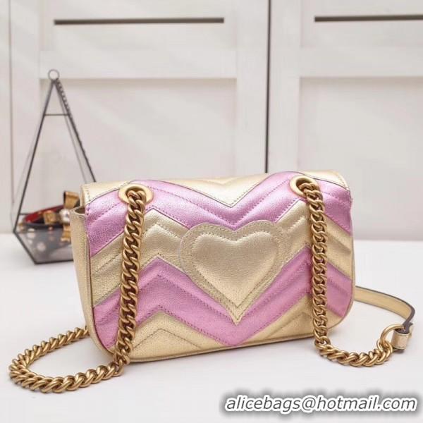 Grade Quality Gucci GG Marmont Mini Matelassé Bag 446744 Pink/Gold 2019