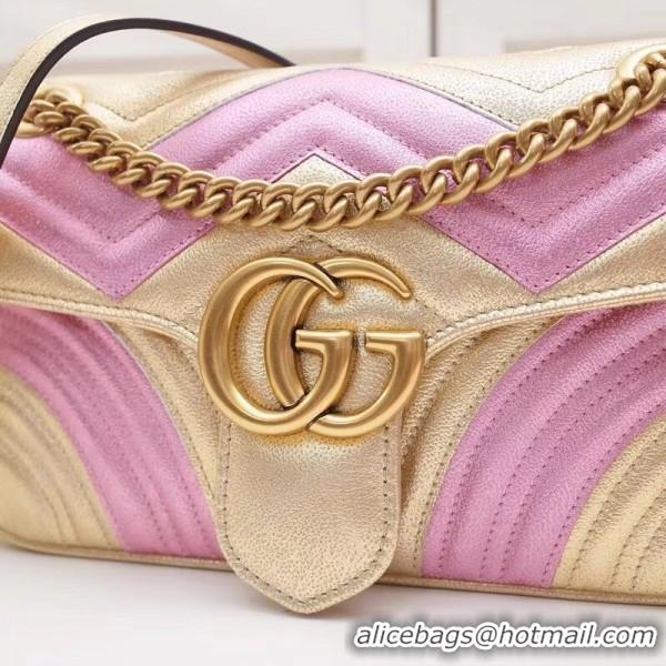 1:1 aaaaa Gucci GG Marmont Small Matelassé Shoulder Bag 443497 Pink/Gold 2019