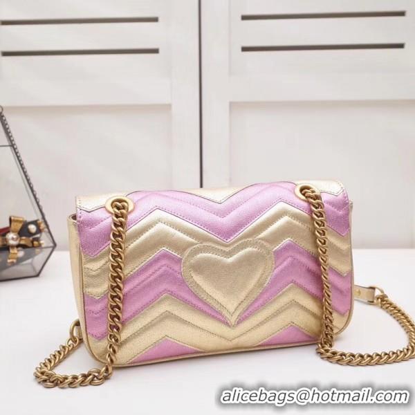 1:1 aaaaa Gucci GG Marmont Small Matelassé Shoulder Bag 443497 Pink/Gold 2019