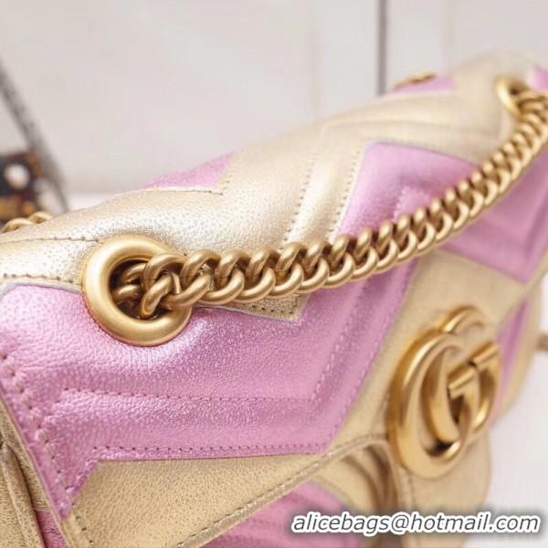 1:1 aaaaa Gucci GG Marmont Small Matelassé Shoulder Bag 443497 Pink/Gold 2019