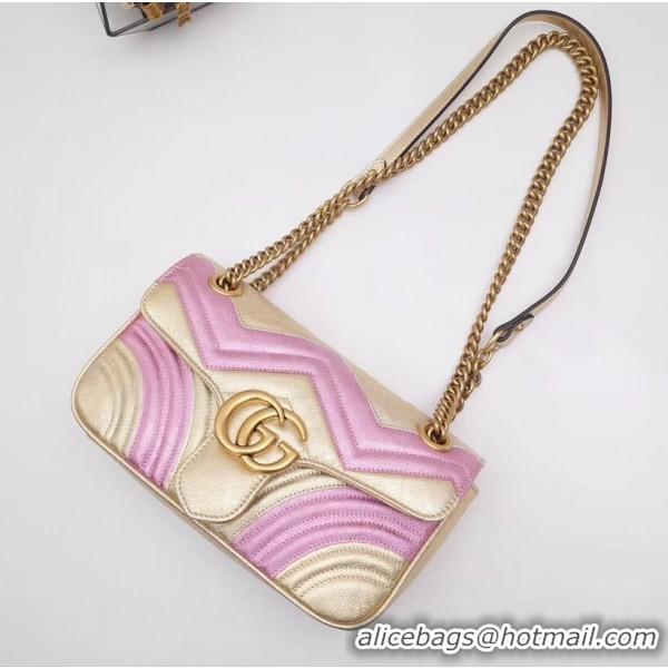 1:1 aaaaa Gucci GG Marmont Small Matelassé Shoulder Bag 443497 Pink/Gold 2019