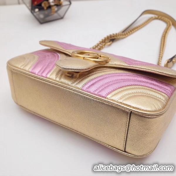 1:1 aaaaa Gucci GG Marmont Small Matelassé Shoulder Bag 443497 Pink/Gold 2019